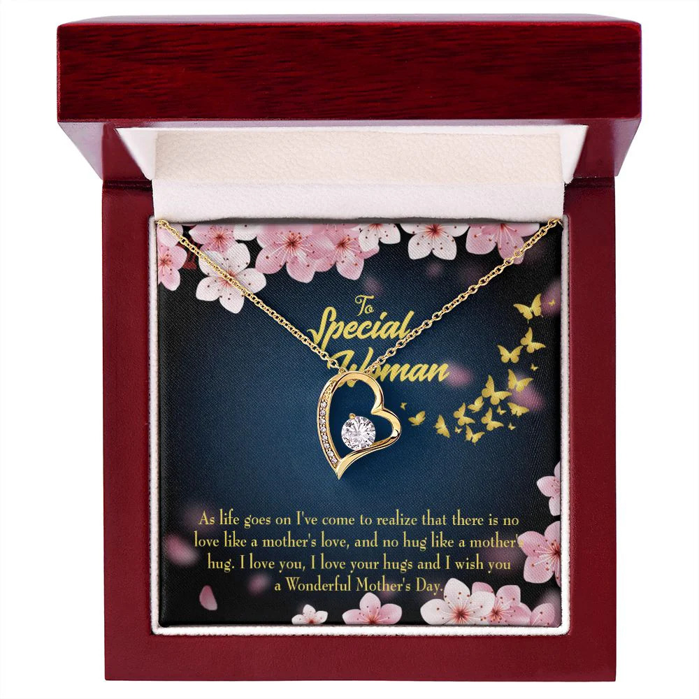 Mom Love Your Hugs Forever Love CZ Heart Necklace Yellow Gold Luxury Box